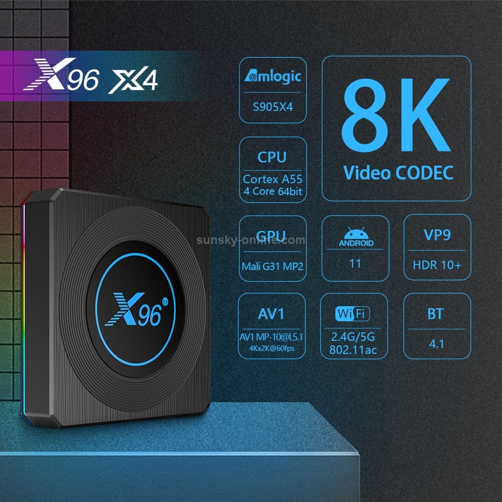 X96 X4 8K Android 11 TV Box — 4GB/64GB, Dual-Band WiFi (US Plug) 4