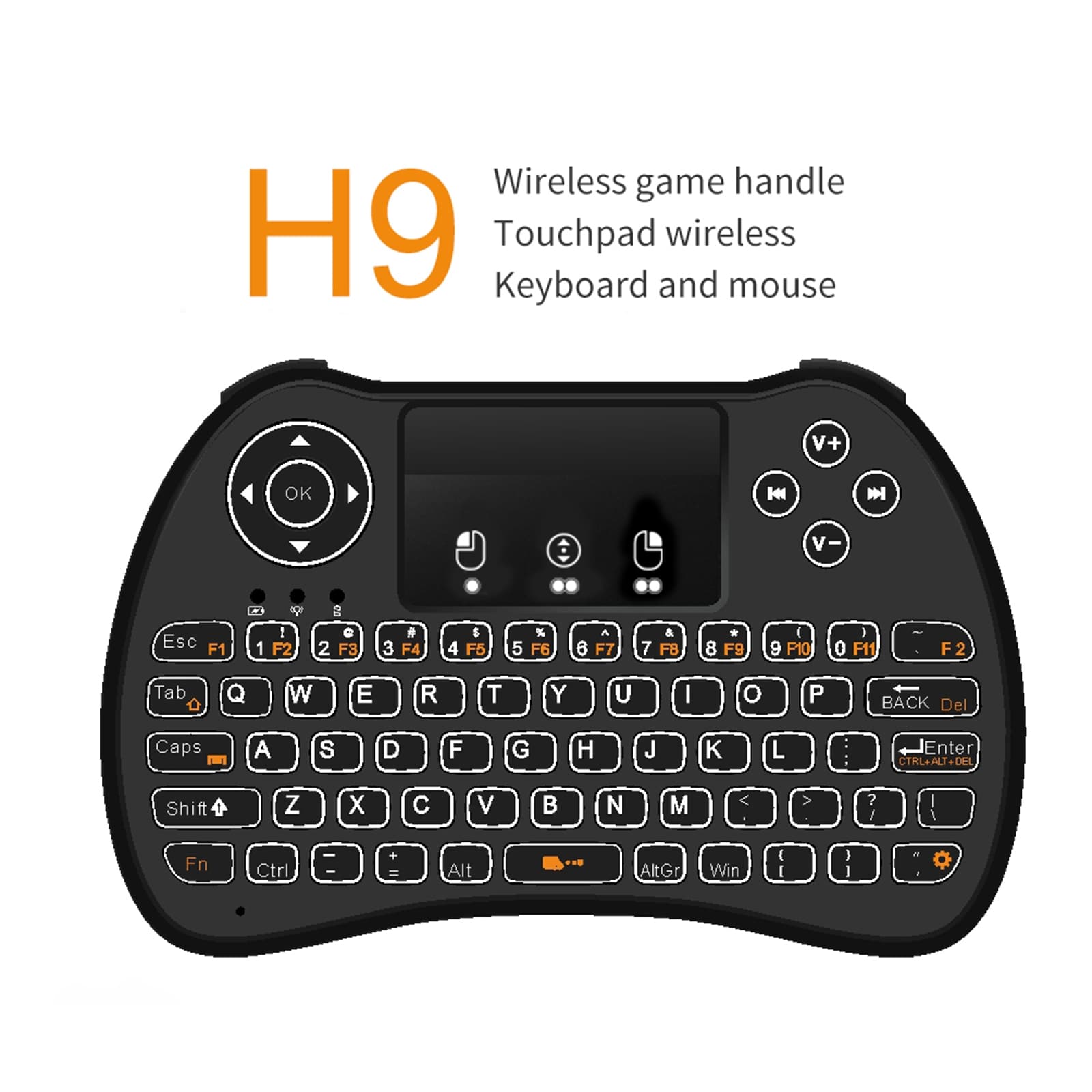 H9 2.4GHz Mini Wireless Air Mouse QWERTY Keyboard with White Backlight & Touchpad for PC 3