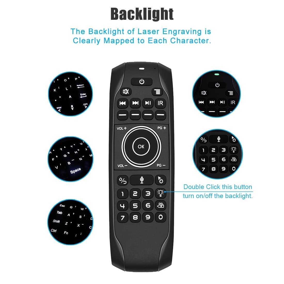 G7V Pro Backlit Air Mouse Remote — 2.4GHz Wireless Keyboard — detail 6