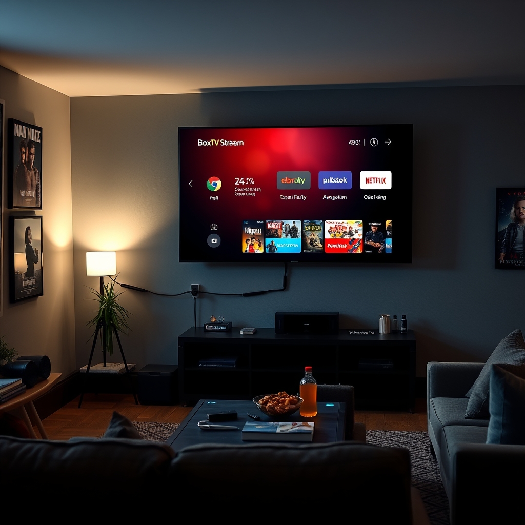 An Amazon Firestick connected to a 4K TV, streaming high-quality content from BoxTV Stream