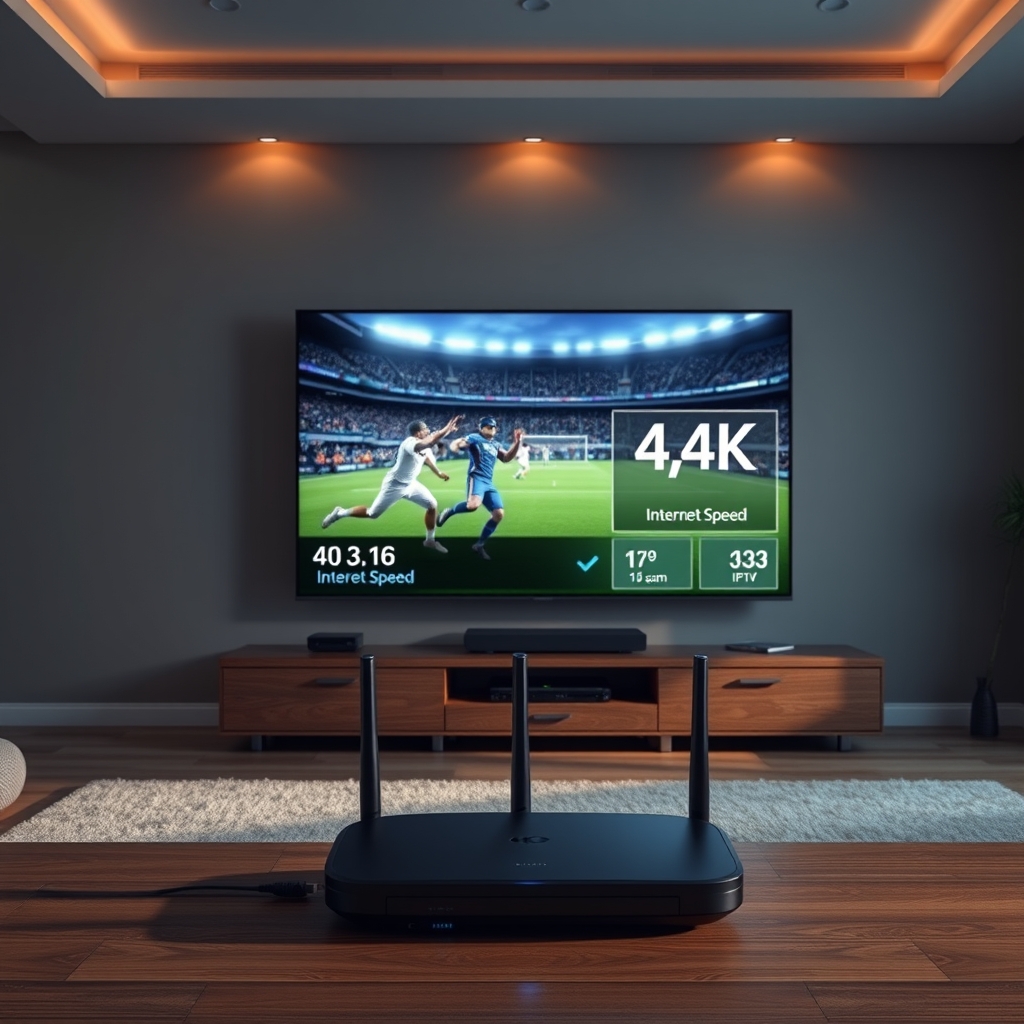 A person watching 4K sports on a large screen TV with a stable internet connection