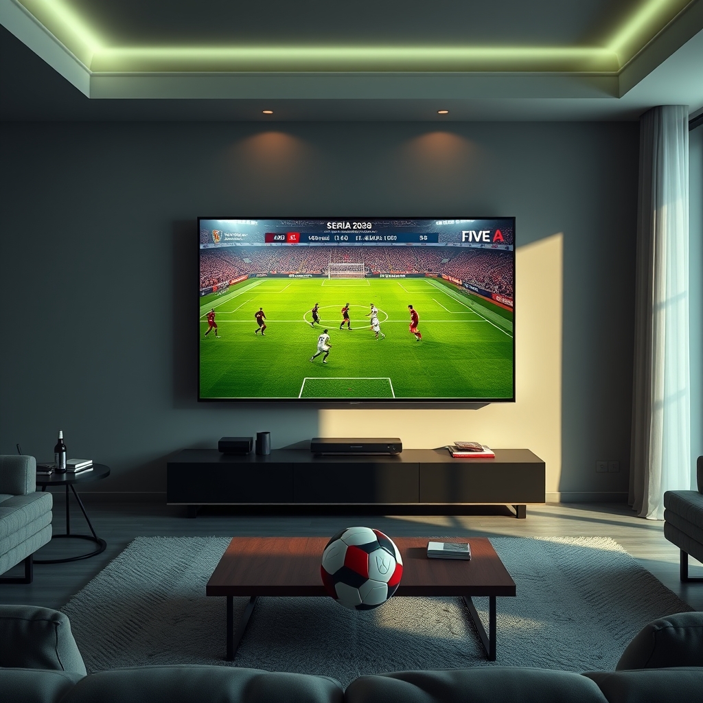 A 4K TV screen displaying a live Serie A 2026 match with BoxTV Stream
