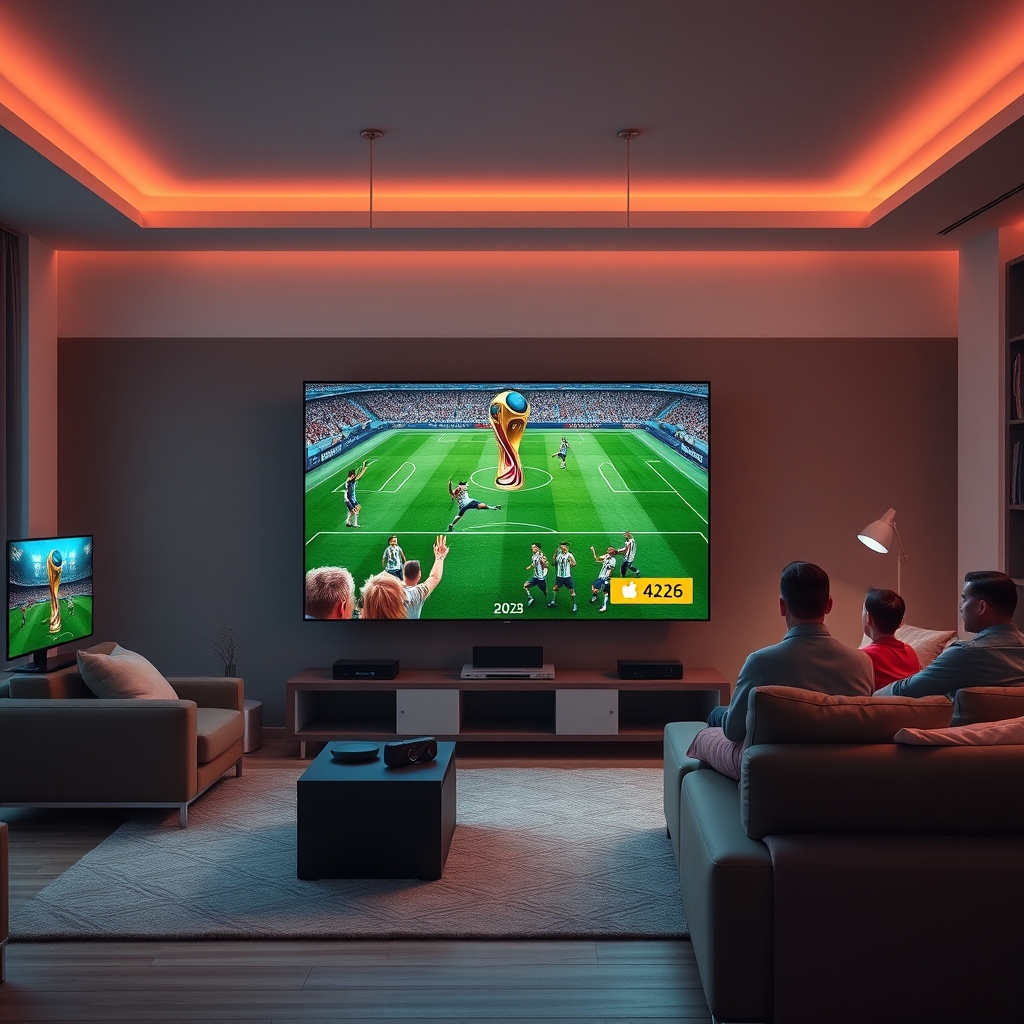 A person watching World Cup 2026 on a 4K TV with BoxTV Stream