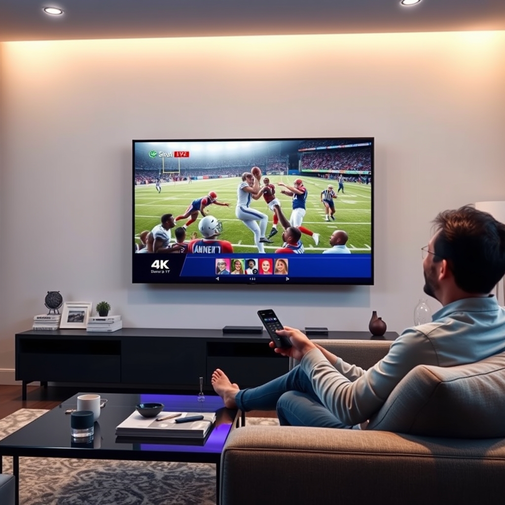 Image of a person watching live TV on a 4K smart TV with a streaming device